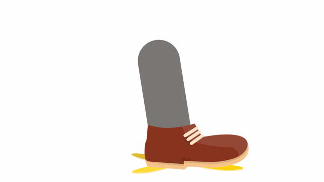 Slip on a banana peel. Animation of a foot in a shoe stepping on a banana. Cartoon