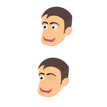 Man winks with his eye, a sign of attention, a vector illustration