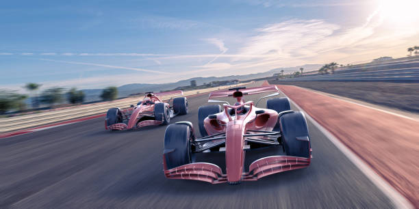 istock Two Racing Cars Moving Fast On Track 1716559132
