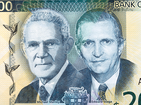 Michael Manley and Edward Seaga a portrait from Jamaican money - dollar