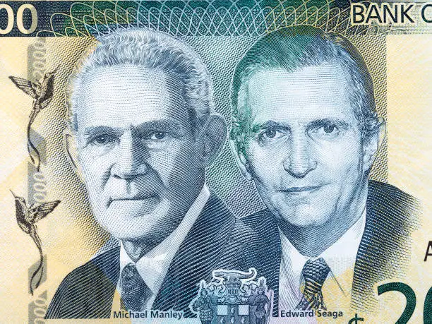 Photo of Michael Manley and Edward Seaga a portrait from Jamaican money