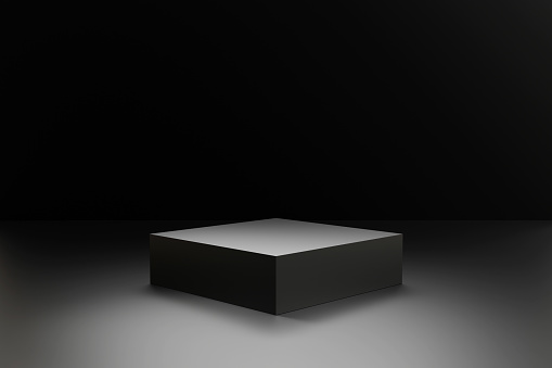 Abstract product presentation pedestal podium platforms for advertising and e-commerce on dark background with copy space