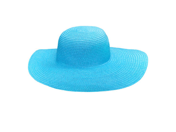 istock Blue beach straw hat isolated on white background 1716571167