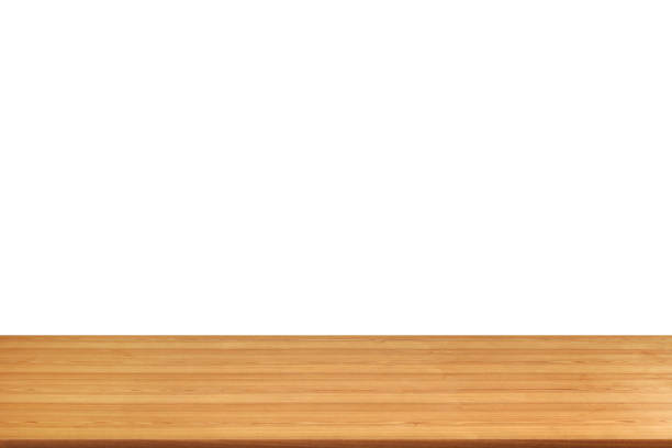 istock Beautiful empty wooden table isolated on white background. 1716574001