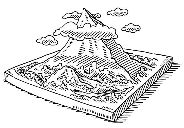 illustrazioni stock, clip art, cartoni animati e icone di tendenza di disegno del modello del paesaggio in miniatura della montagna - mountain landscape mountain peak small