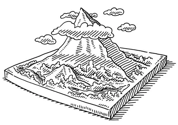 Vector illustration of Mountain Miniature Landscape Model Drawing