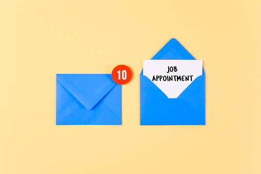 Job appointment mail notification icon with opened and closed envelope