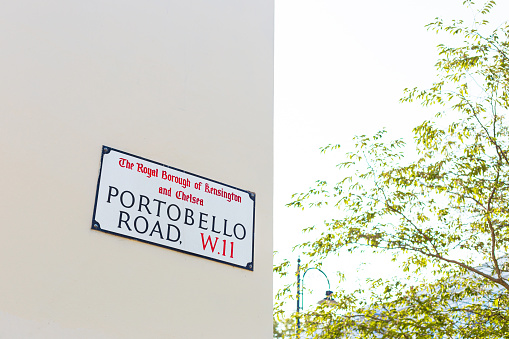Portobello Road street sign in the Notting Hill area of London, UK.