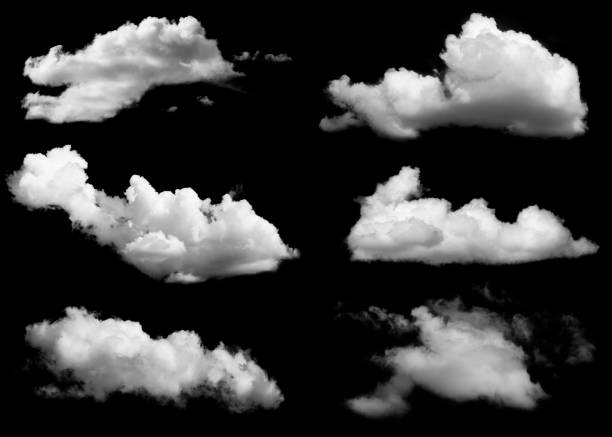 istock Set of white clouds on black background 1716601055