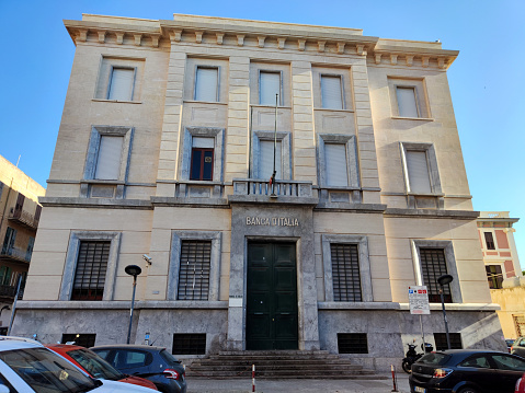 The old Banca d'Italia palace in Trapani old town, Sicily.