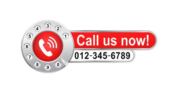 Rotary phone dial. Call us now button. Call sign. Phone number. Call us now button - template for phone number in website header. Vector illustration