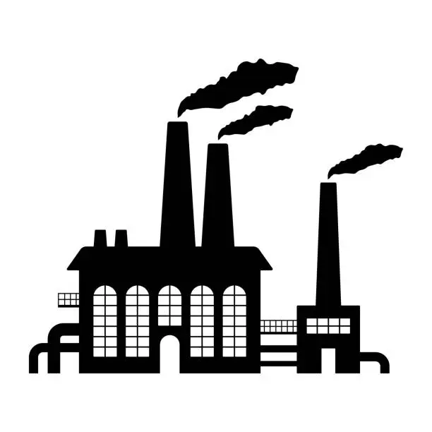 Vector illustration of Factory icon. Industry. Industrial enterprise. Black silhouette. Front view. Vector simple flat graphic illustration. Isolated object on a white background. Isolate.