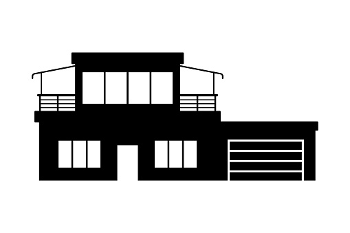 Twostory House With Garage Icon Black Silhouette Front View Vector ...