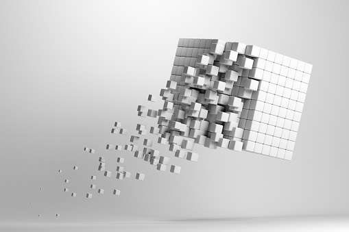 Modern abstract background with white cubes. Cube formation structure. Abstract Technology Background. 3D render
