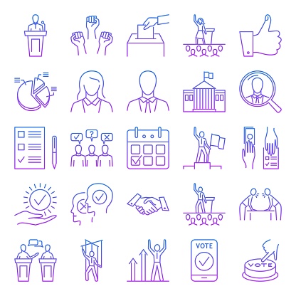 Elections and voting line icon set. Politics and political candidates symbols. Vector illustration.