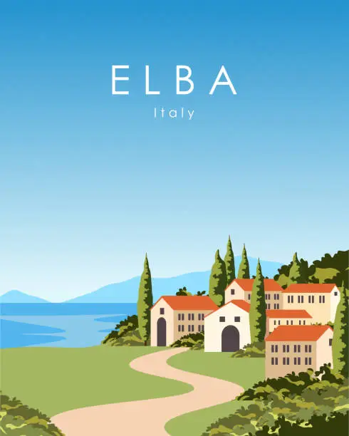 Vector illustration of Elba Italy travel poster