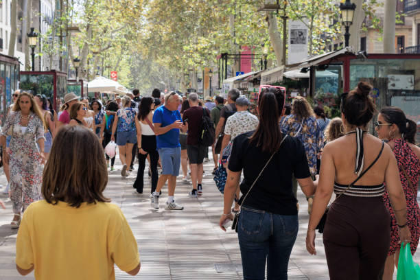 Rua La Ramblas em Barcelona, Espanha - foto de acervo