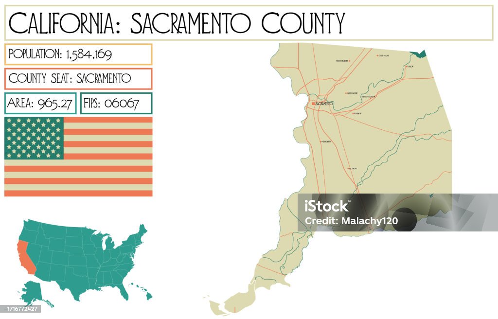 Large And Detailed Map Of Sacramento County In California Usa Stock