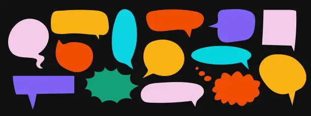 Vector illustration of Set of different colorful speech bubble. Bubbles collection on dark background. Vector illustration.