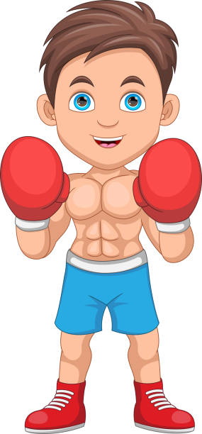 illustrazioni stock, clip art, cartoni animati e icone di tendenza di cartone animato del ragazzo pugile - conflict boxing glove classic sport