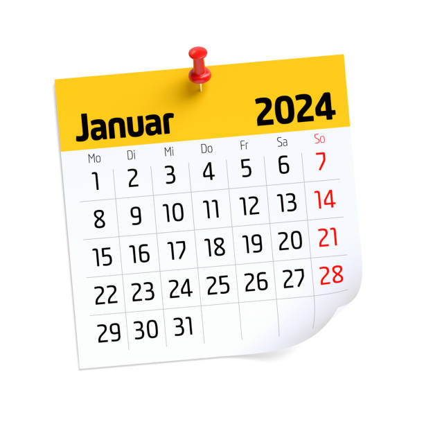 January Calendar 2024 in German Language. Isolated on White Background. 3D Illustration stock photo