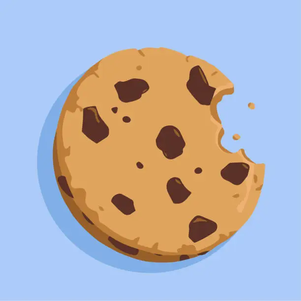 Vector illustration of Chocolate Chip Cookie with bite mark, vector illustration