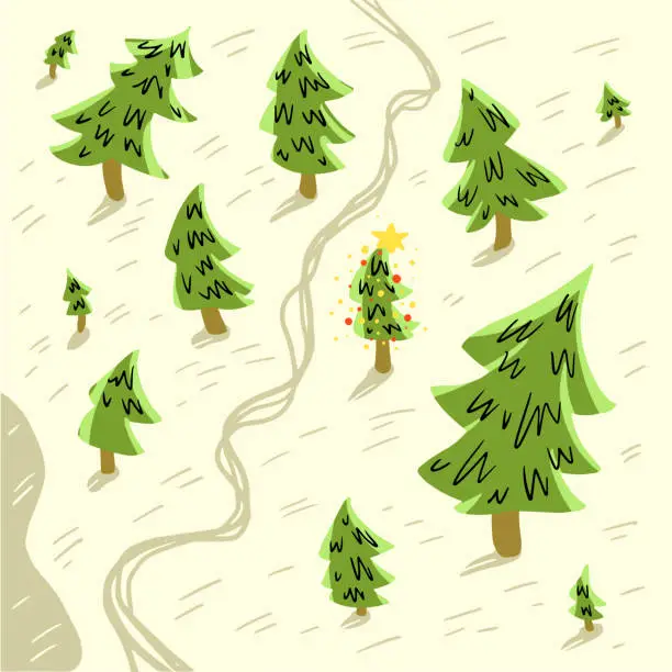 Vector illustration of Christmas Trees In The Wild Sketch