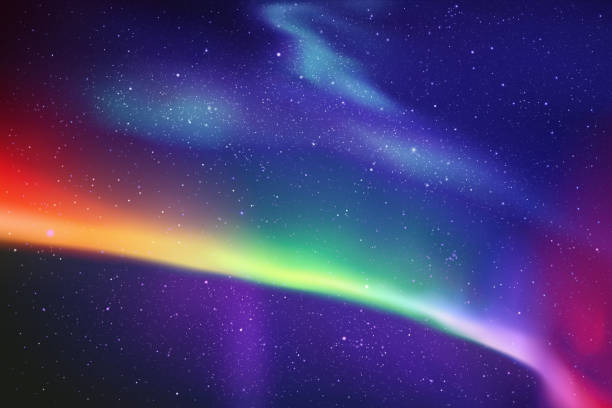 Rainbow aurora borealis Night starry sky and colorful polar lights aurora borealis orange stock illustrations