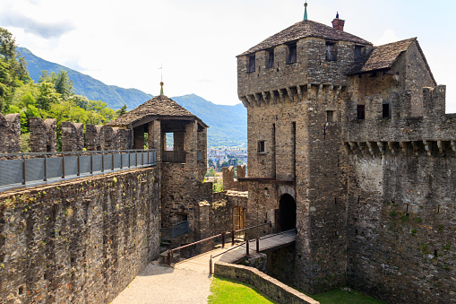 Bellinzona, Switzerland  - May 26, 2022: Montebello Castle in Bellinzona, Switzerland. UNESCO World Heritage Site