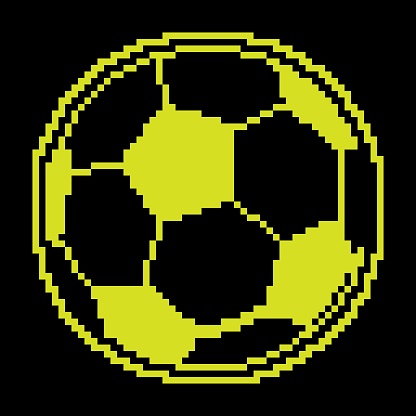 Black and yellow classic soccer ball Pixel silhouette icon. Isolated vector
