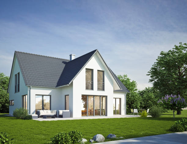 istock Modern house with lawn in the foreground 1716867089