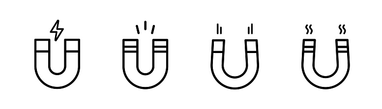 Magnet line icon. Horseshoe icon set. Magnet horseshoe line icon. Magnet symbol set. Editable stroke. Stock vector illustration.