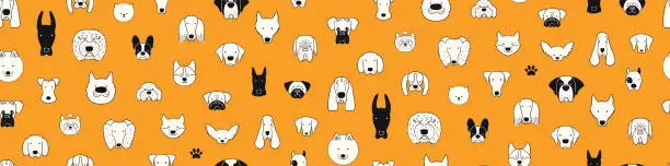 Vector illustration of Cute dog faces doodles seamless pattern