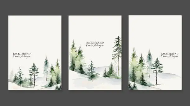 Vector illustration of Vector Brochure Set with Forest in Watercolour Style. Flat template design for flyer, magazine, book cover, banner, invitation. Vector