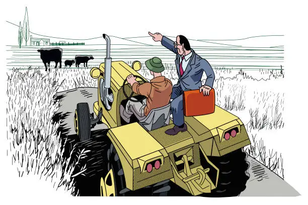 Vector illustration of businessman on tractor