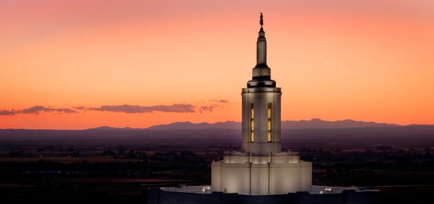 istock Pocatello Idaho LDS Mormon Temple with Lights at Sunset 1716932957