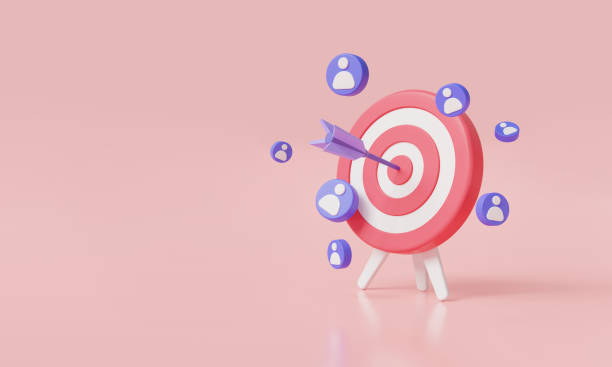 istock Dart arrow hitting target center with attracting people. Target customer, target market, Attracting followers, Marketing Business goal, Target focus, Customer attraction. 3d icon render illustration 1716940239