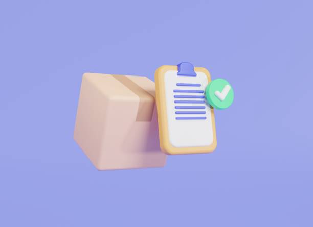 istock Parcel box and confirmed order. Shipment checklist, Delivery order, Checking list of shipping boxes, Checklist order, check quality with passed checklist. Fast delivery concept. 3d render illustration 1716941338