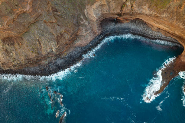 istock Madeira rocky coastline top view 1716971107