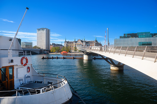 Copenhagen panorama and pedestrian and bicycle bridge Lille Langebro