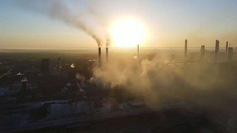 steel plant smoke from chimneys