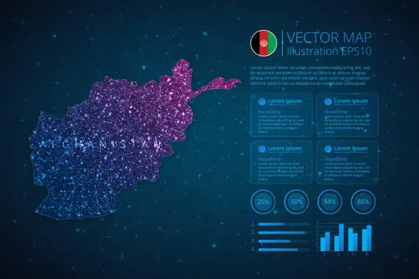 Vector illustration of Afghanistan map infographics template for diagram, graph, presentation and chart with abstract geometric mesh polygonal light concept on blue background