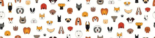 Vector illustration of Cute dog faces doodles seamless pattern