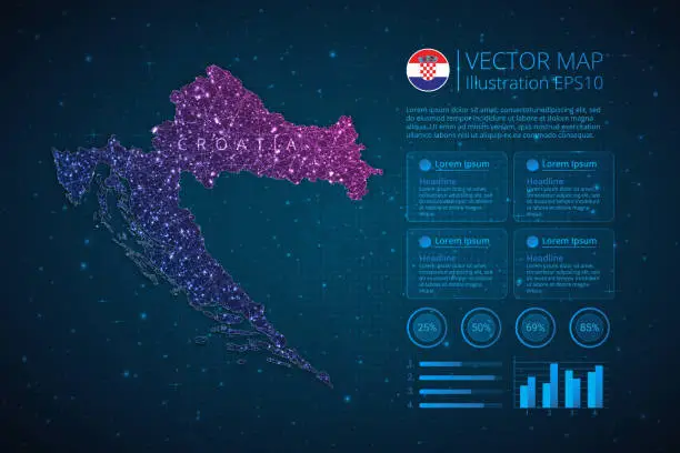 Vector illustration of Croatia map infographics template for diagram, graph, presentation and chart with abstract geometric mesh polygonal light concept on blue background