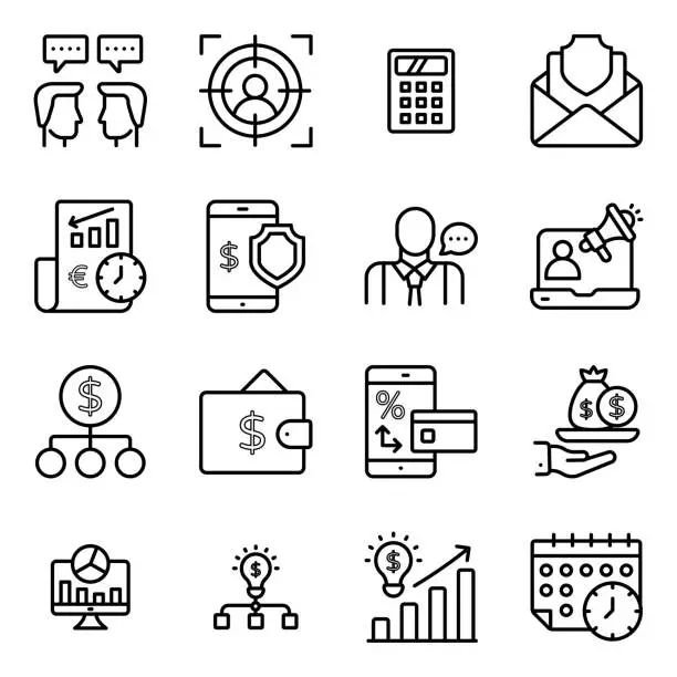 Vector illustration of Finance and Online Data line Icons Pack