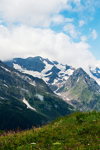The Caucasus Mountains. Mountain peaks in summer