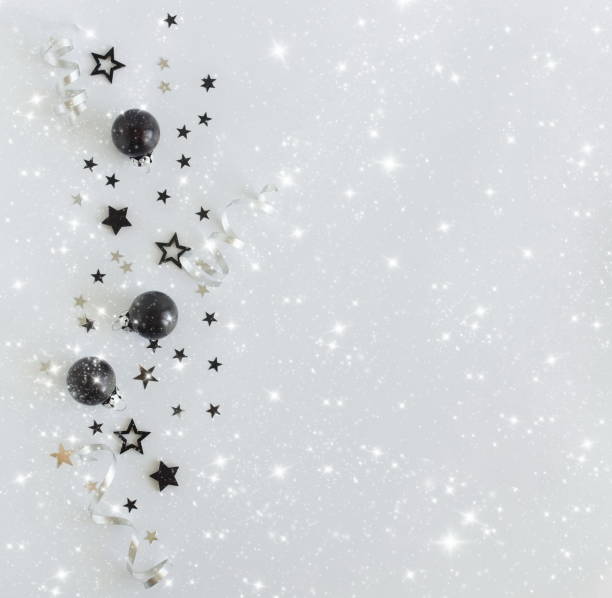 istock Christmas background template with copy space in white black silver colors.Beautiful Xmas greeting card.New Year decor frame mockup . 1717058365