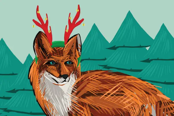 Vector illustration of Fox On Christmas decoration