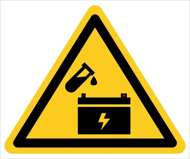 Vector illustration of Be careful of chemicals on batteries.