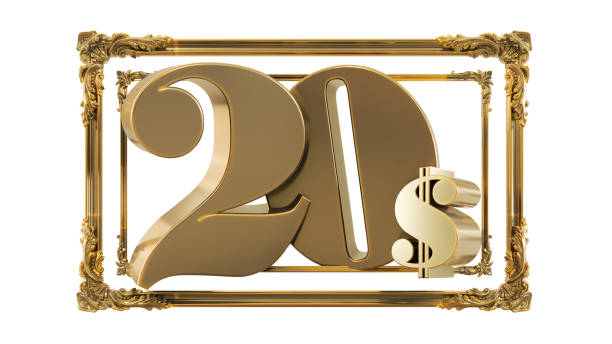 istock golden twenty dollars on a golden baroque frame isolated on white background 1717088617